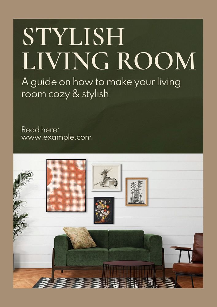 Stylish living room poster template, editable text and design