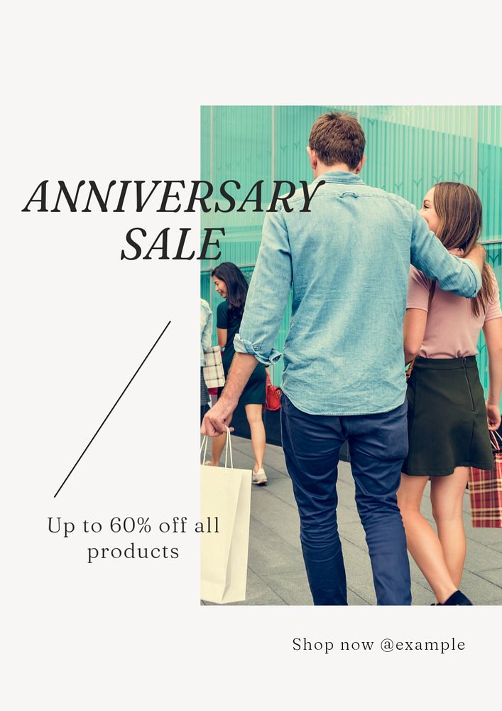 Anniversary sale poster template, editable text and design