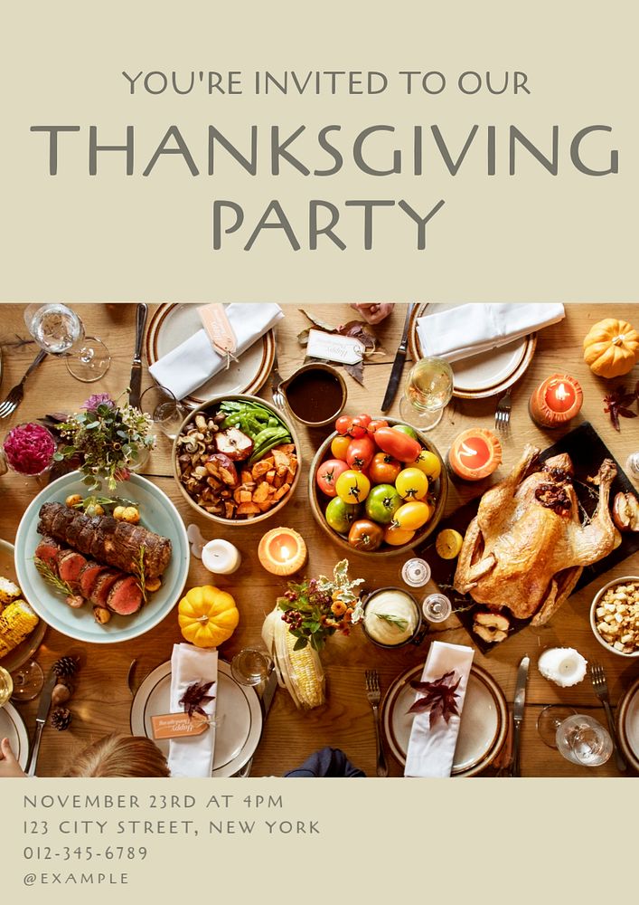 Thanksgiving party menu poster template, editable text and design