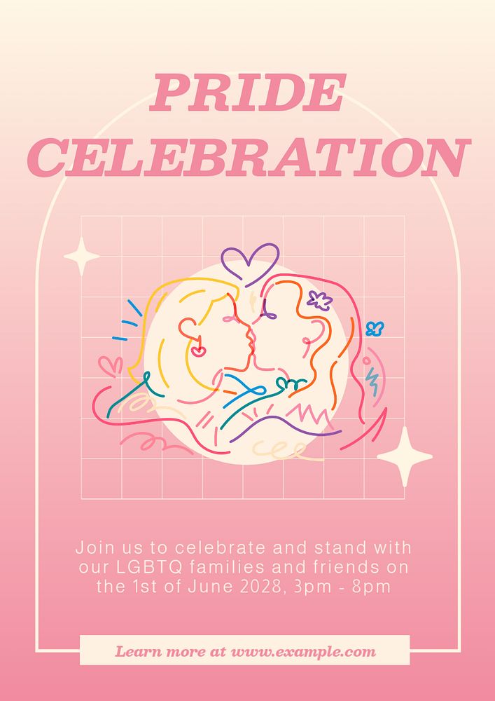 Pride month celebration poster template, editable text and design