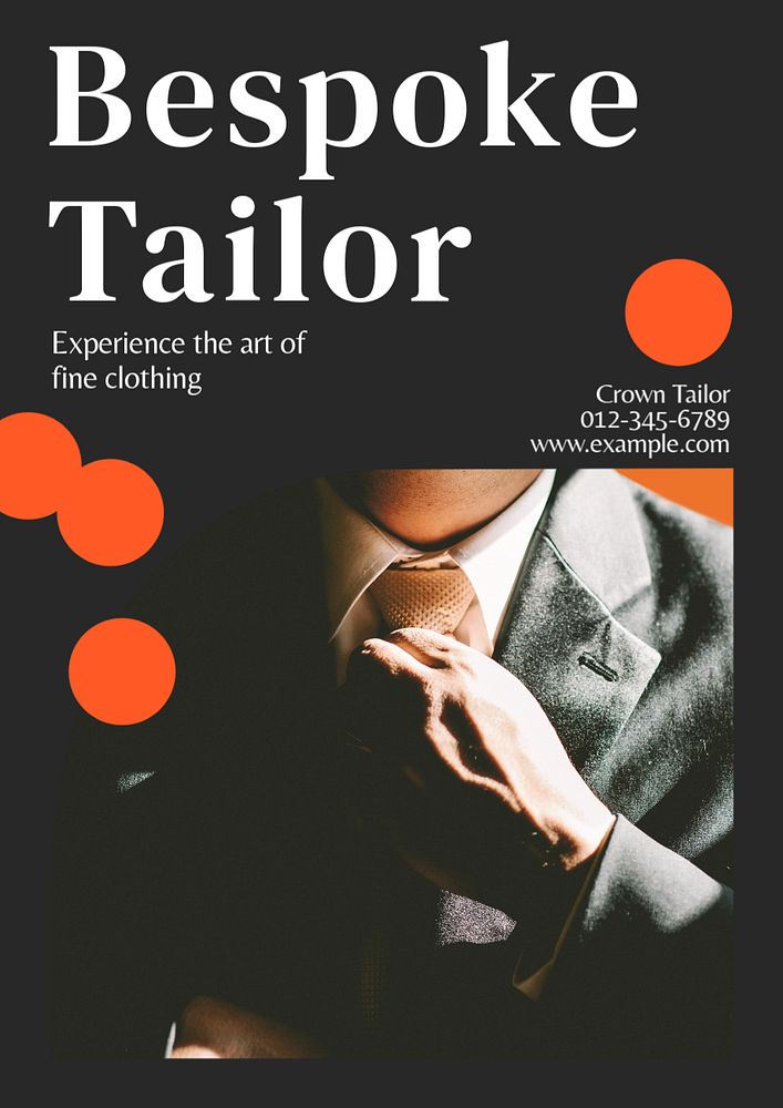 Bespoke tailor & clothing poster template, editable text and design