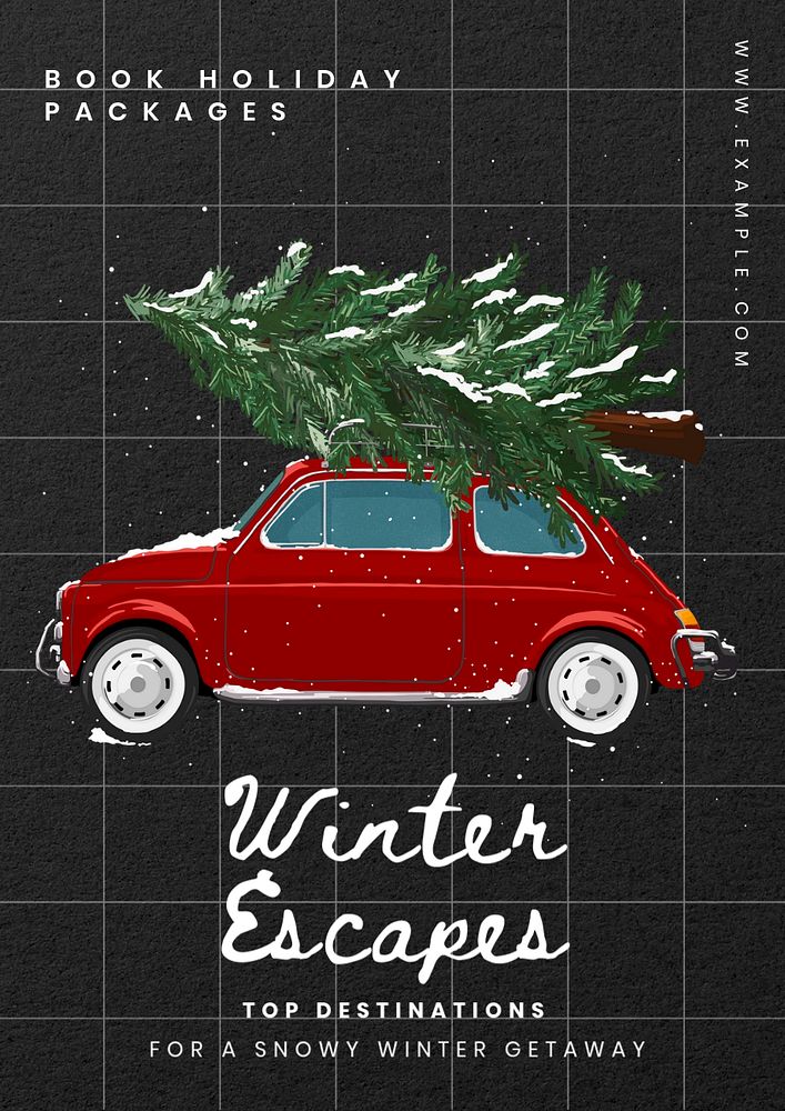 Winter getaway poster template, editable text and design