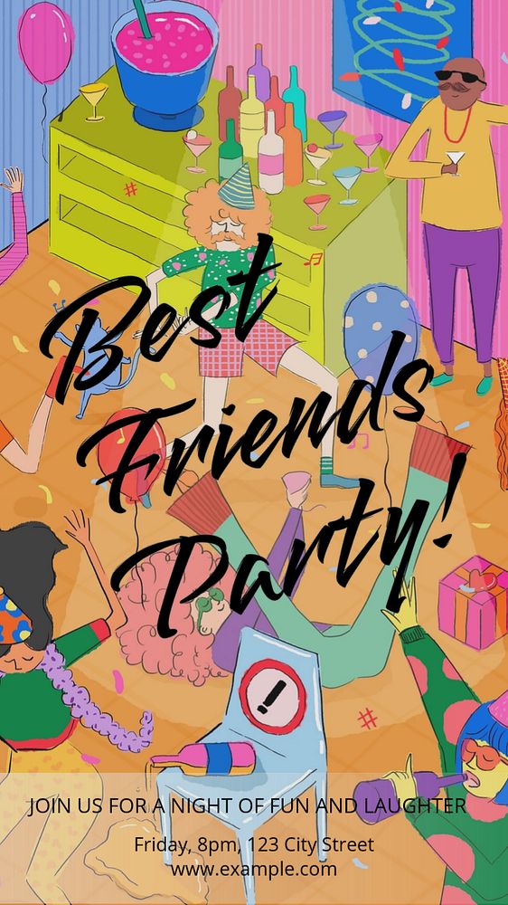 Best friends party Instagram story template, editable text