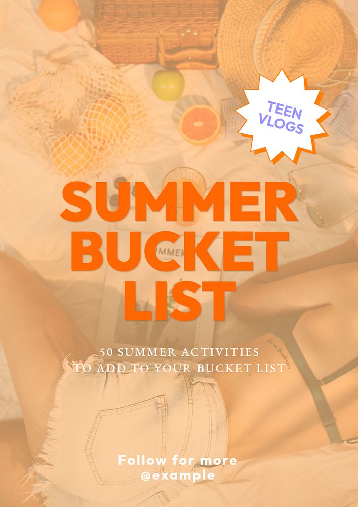 Summer bucket list poster template, editable text and design