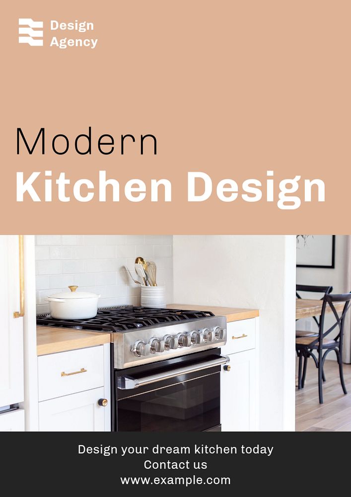 Modern kitchen design poster template, editable text and design