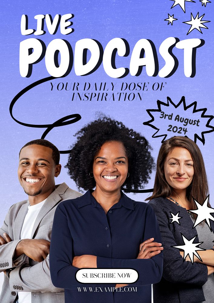 Live podcast poster template, editable text and design