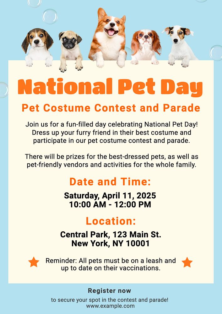 Pet day event poster template, editable text