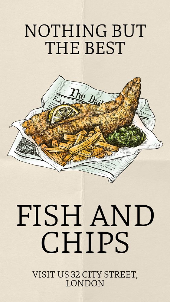 Fish and chips  Instagram story template, editable text