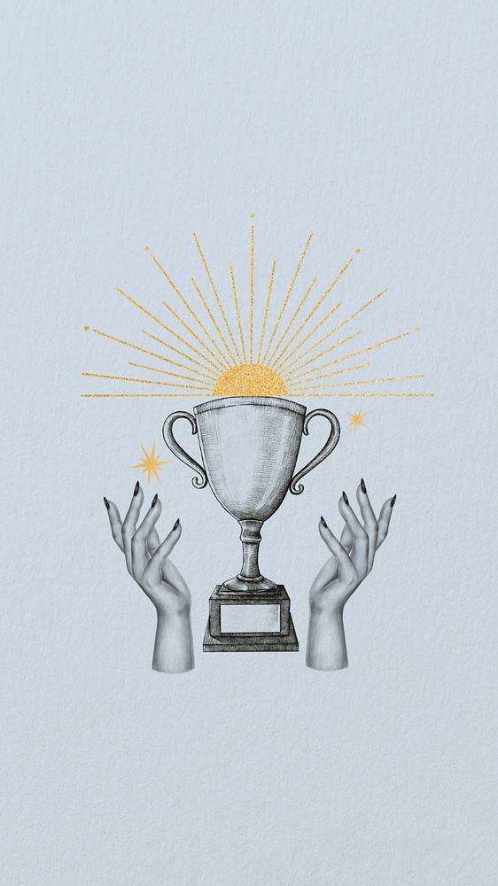 Trophy illustration, textured iPhone wallpaper, editable design