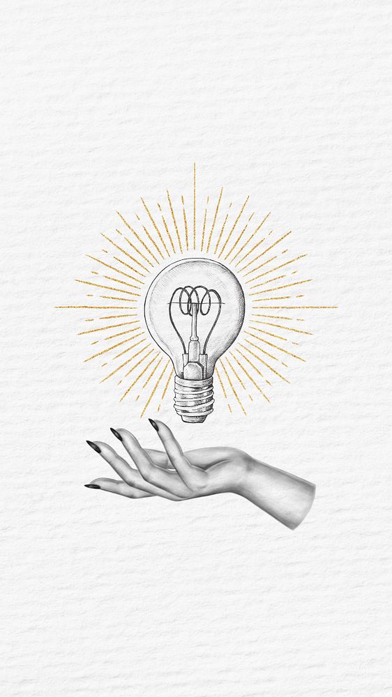 Lightbulb vintage illustration iPhone wallpaper, editable design