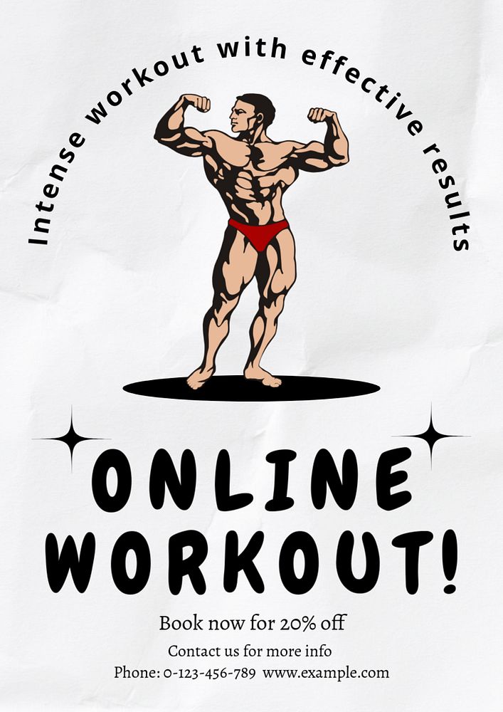 Online workout  poster template, editable text and design