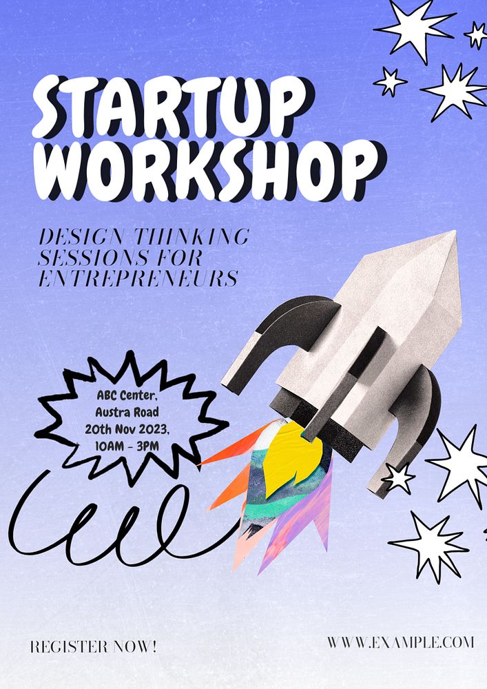 Startup workshop poster template, editable text and design