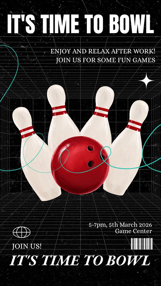 Bowling time  Instagram story template, editable text