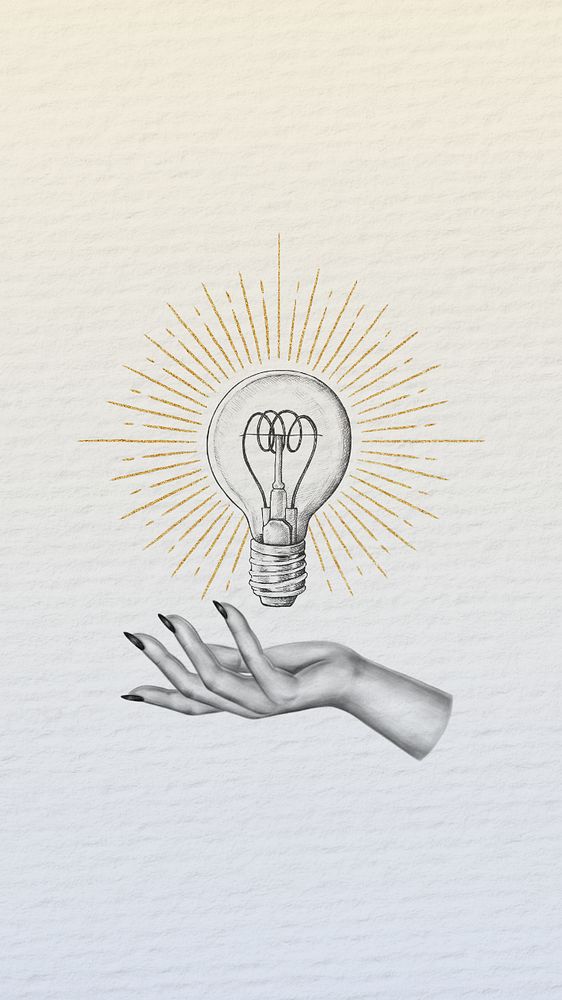 Lightbulb illustration, textured iPhone wallpaper, editable design