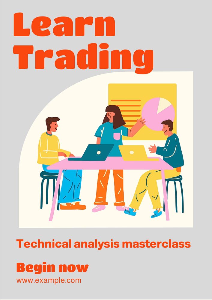 Learn trading  poster template, editable text and design