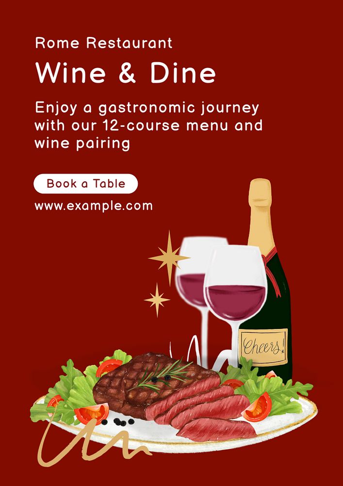 Wine & Dine poster template, editable text and design