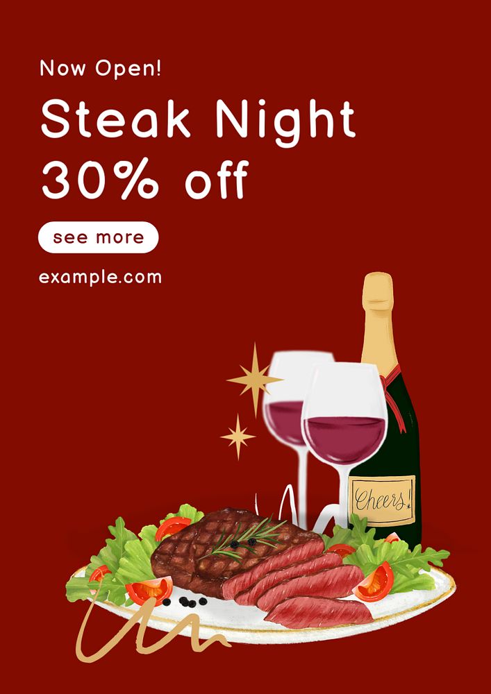 Steak restaurant poster template, editable text and design