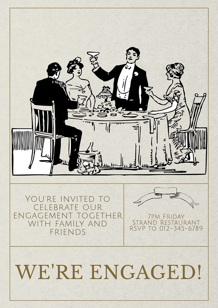 Engagement invitation poster template, editable text and design