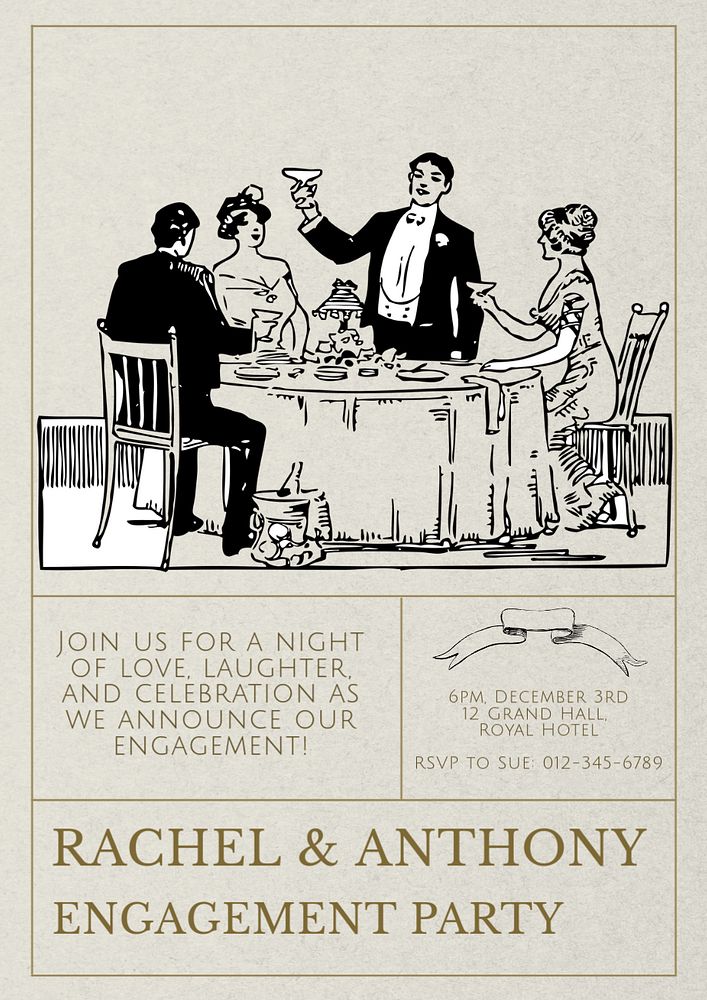 Engagement party poster template, editable text and design