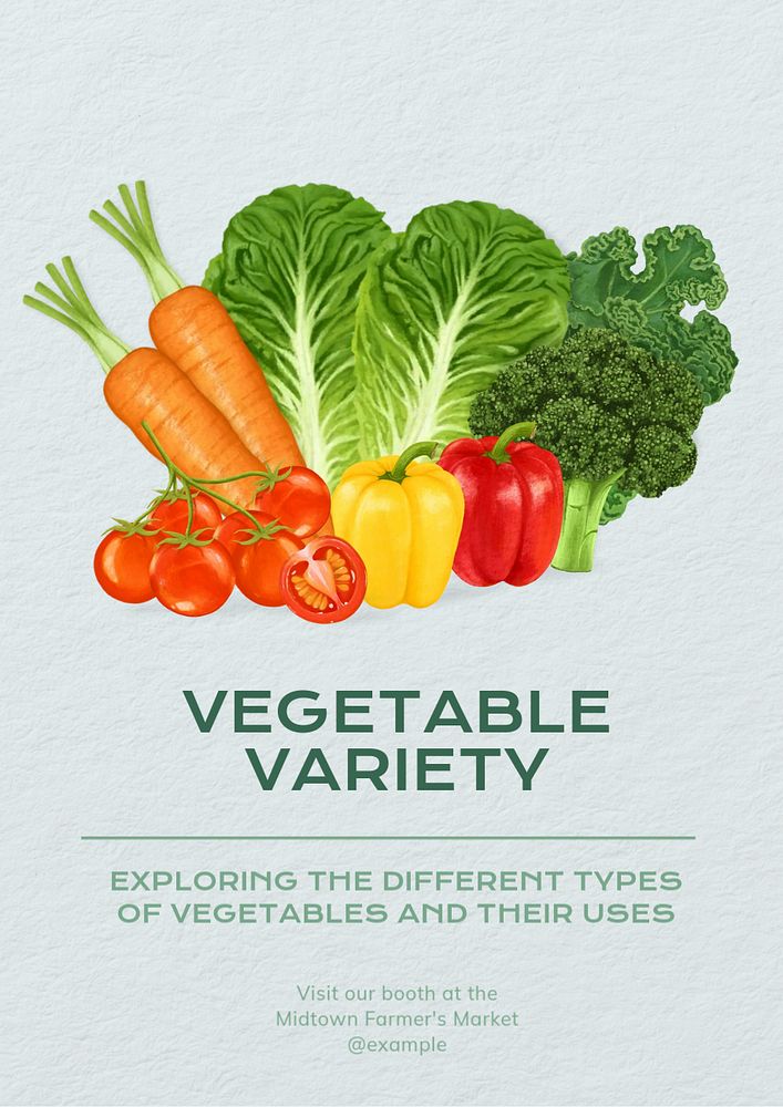 Vegetable variety poster template, editable text and design