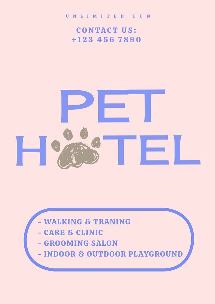 Pet hotel poster template, editable text and design