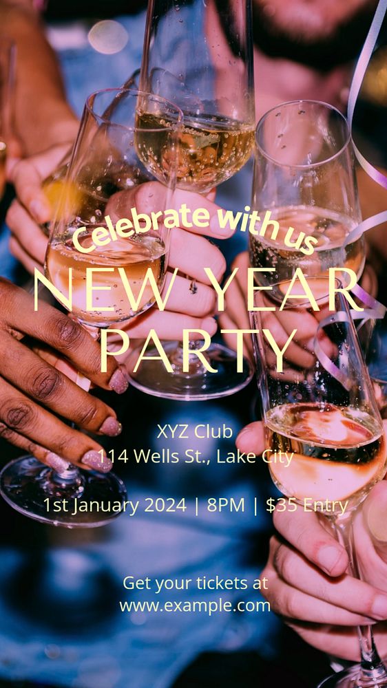 New Year party Instagram story template, editable text