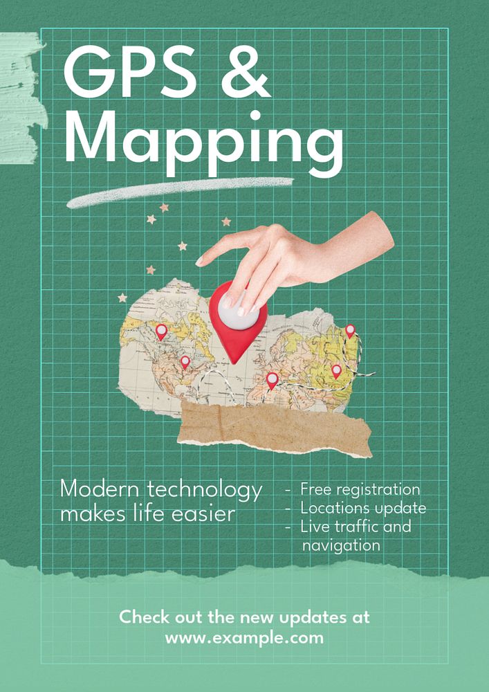 GPS and mapping  poster template, editable text and design
