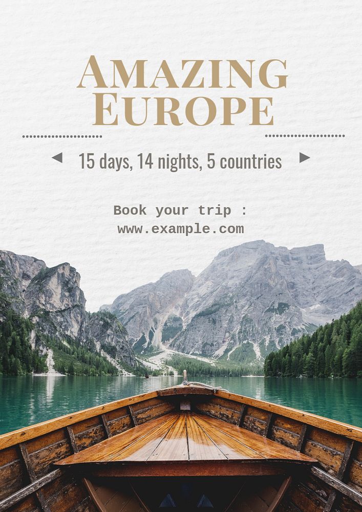 Europe trip poster template, editable text and design