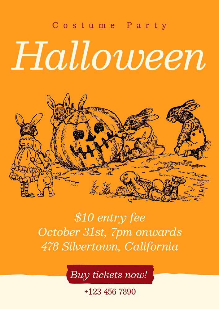 Halloween costume party poster template, editable text and design