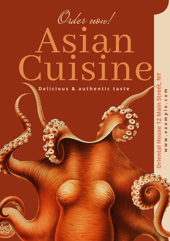 Asian cuisine poster template, editable text and design