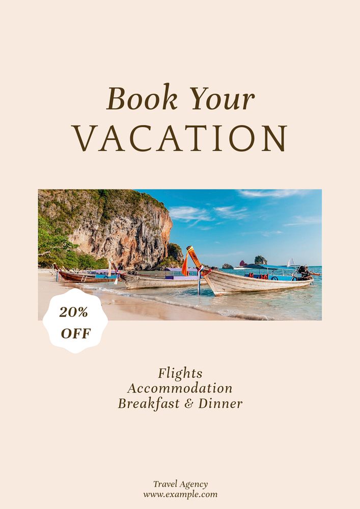 Book your vacation  poster template, editable text and design