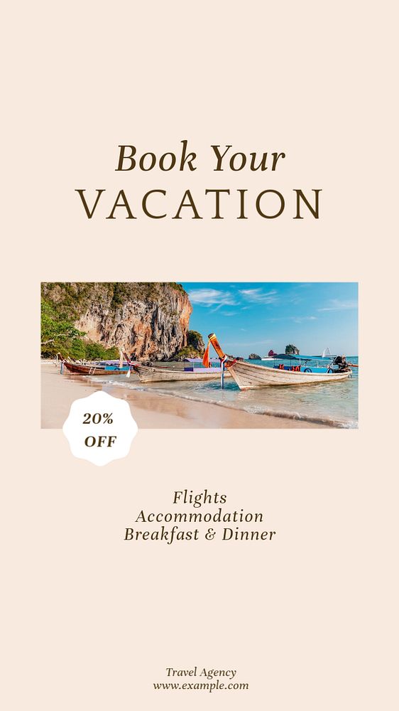 Book your vacation  Instagram story template, editable text