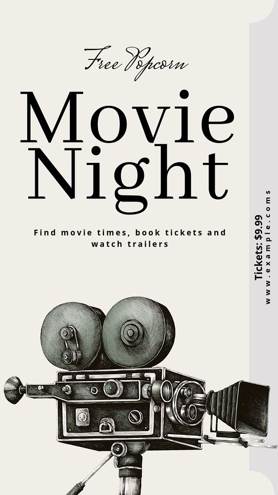 Movie night  Instagram story template, editable text