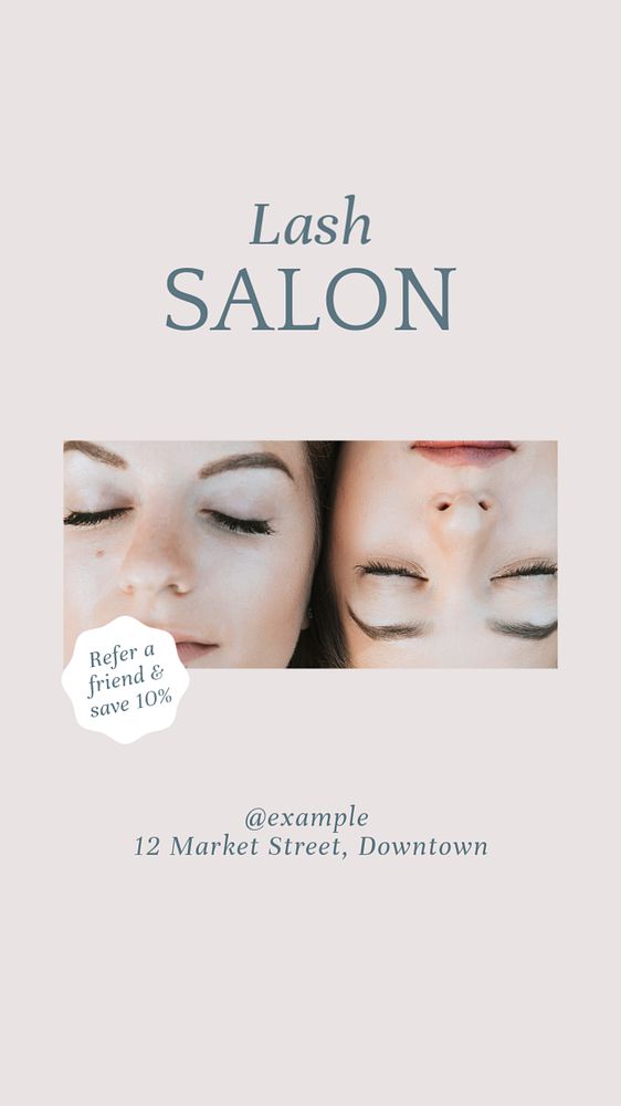 Lash salon  Instagram story template, editable text