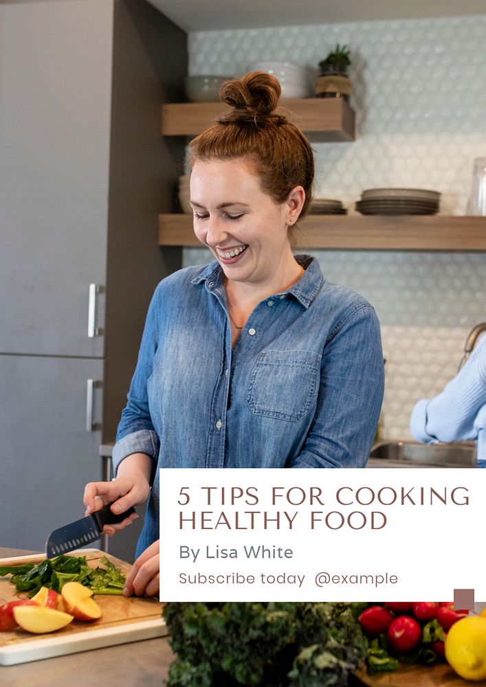 healthy cooking tips  poster template, editable text and design