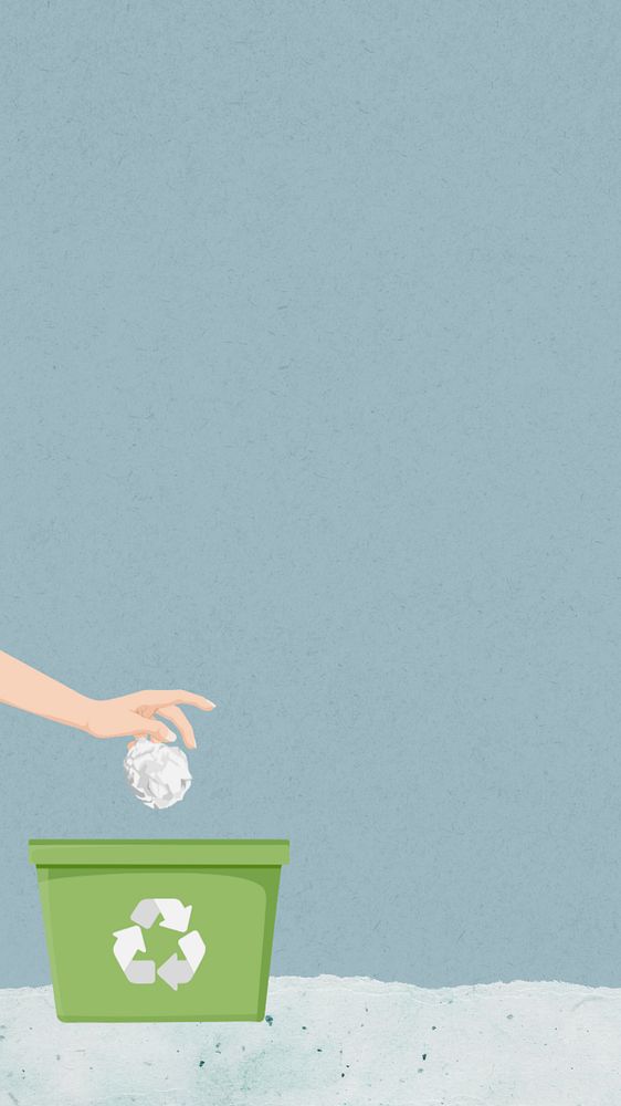 Paper recycle bin mobile wallpaper, editable environment illustration design
