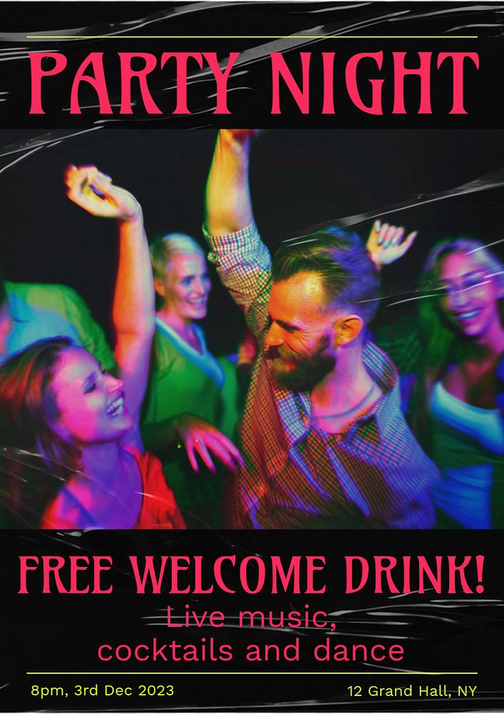 Party night poster template, editable text and design