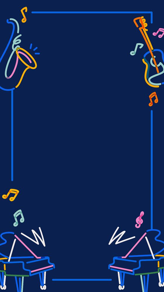 Music frame doodle, blue android wallpaper, editable design