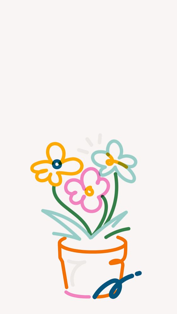 Flowers pot doodle, white iPhone wallpaper, editable design