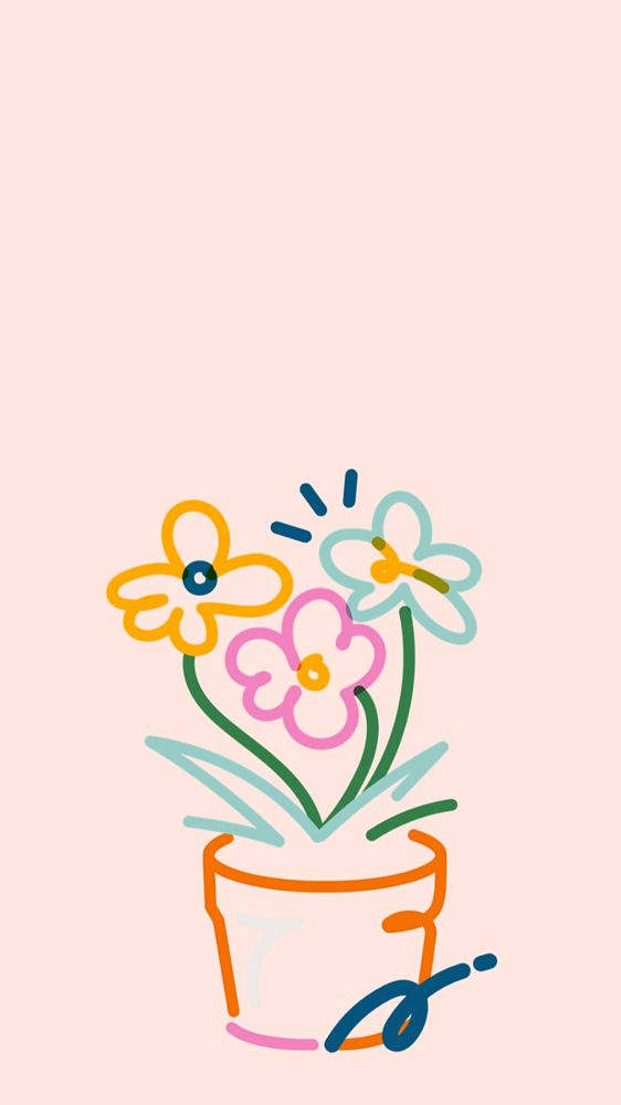 Potted flowers doodle, pink iPhone wallpaper, editable design