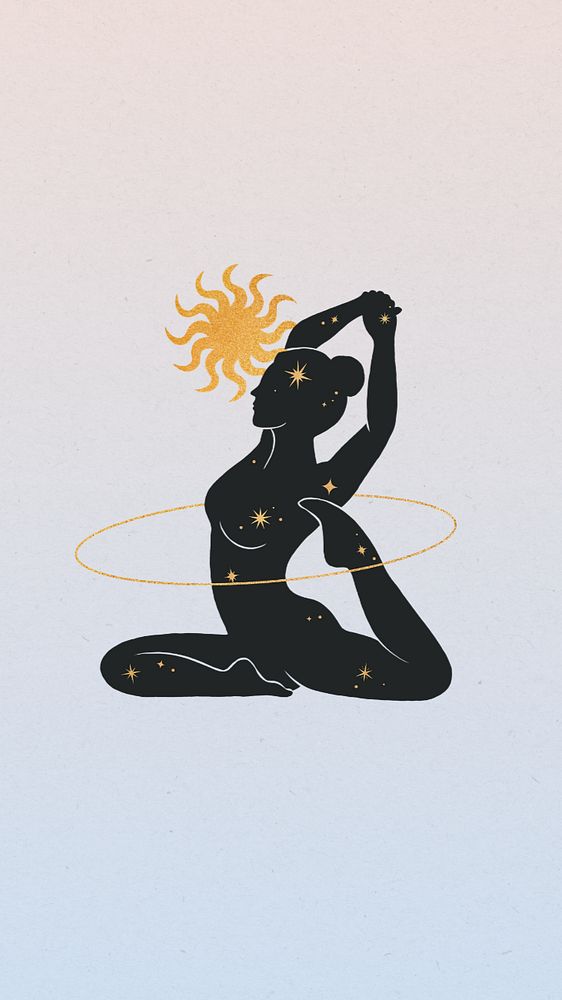 Yoga woman, astrology elements, gradient phone wallpaper, editable design