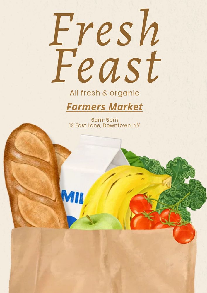 Fresh organic food poster template, editable text and design