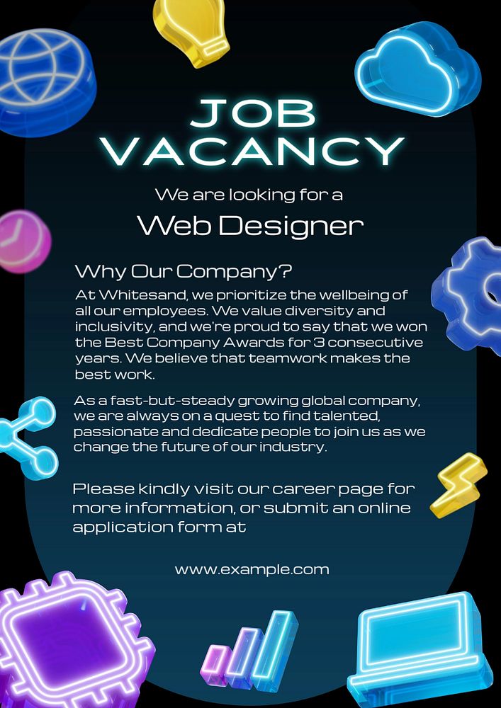 Job vacancy poster template, editable text