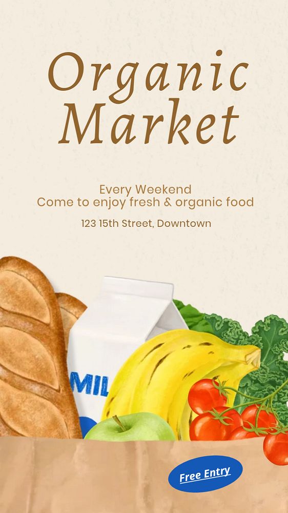 Organic food market Instagram story template, editable text