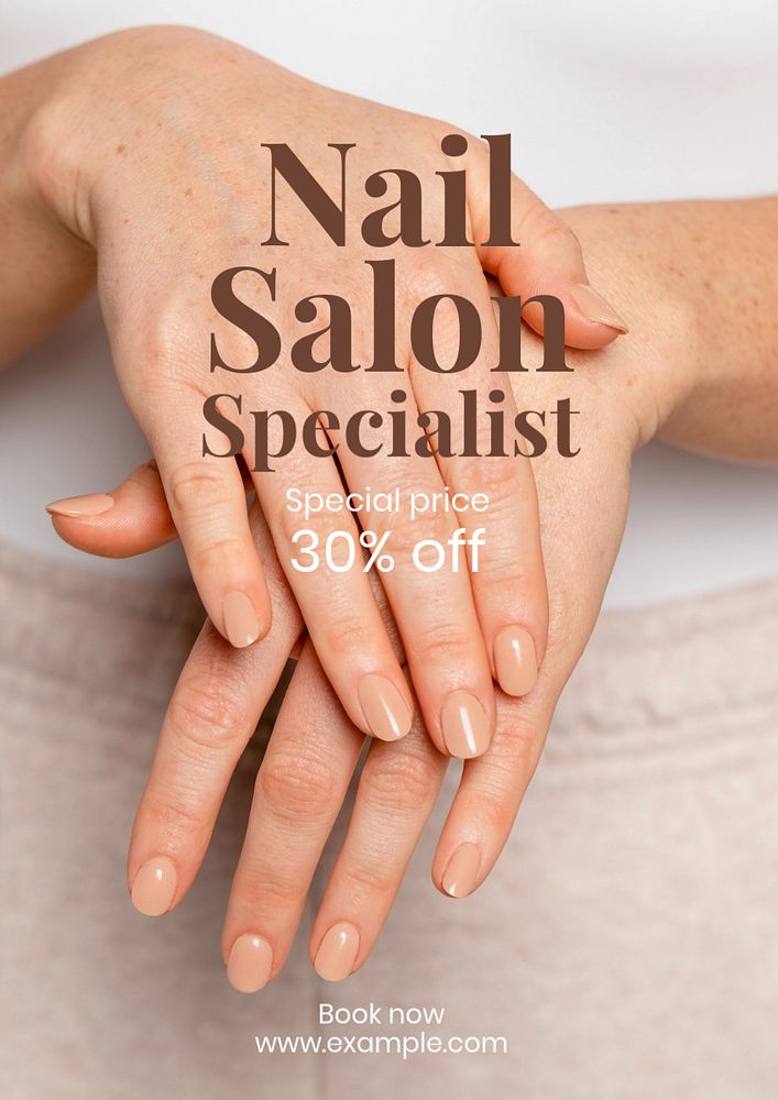 Nail Salon specialist poster template, editable text and design