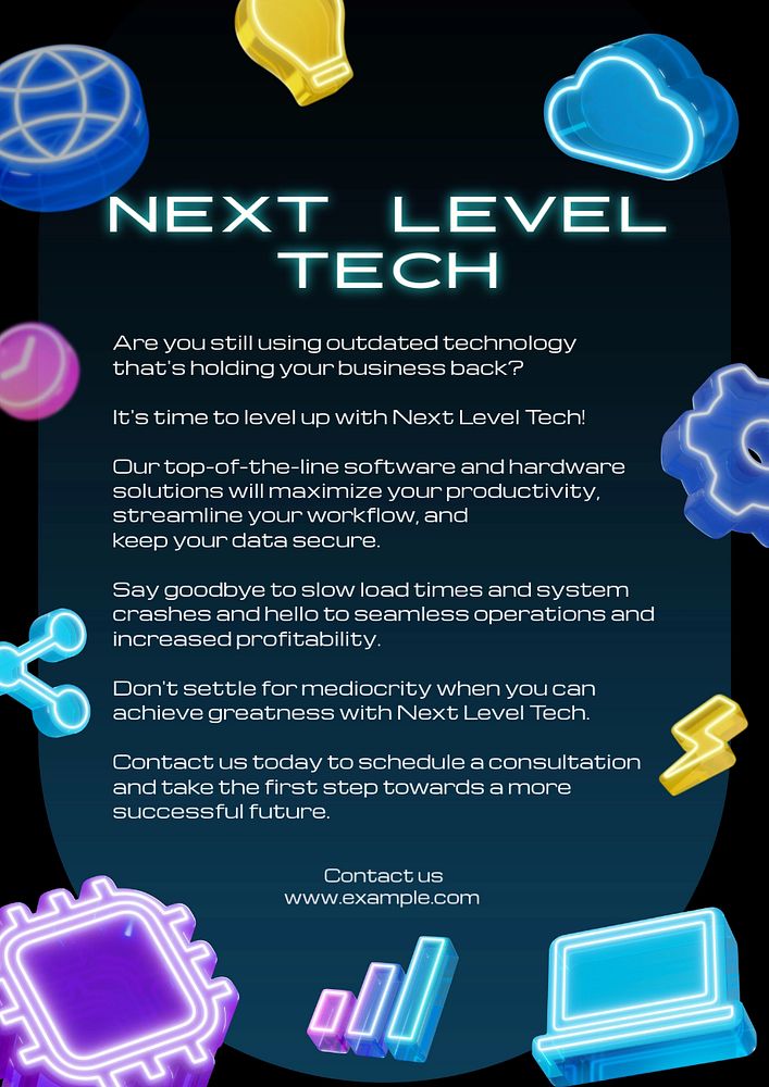 Next level tech poster template, editable text