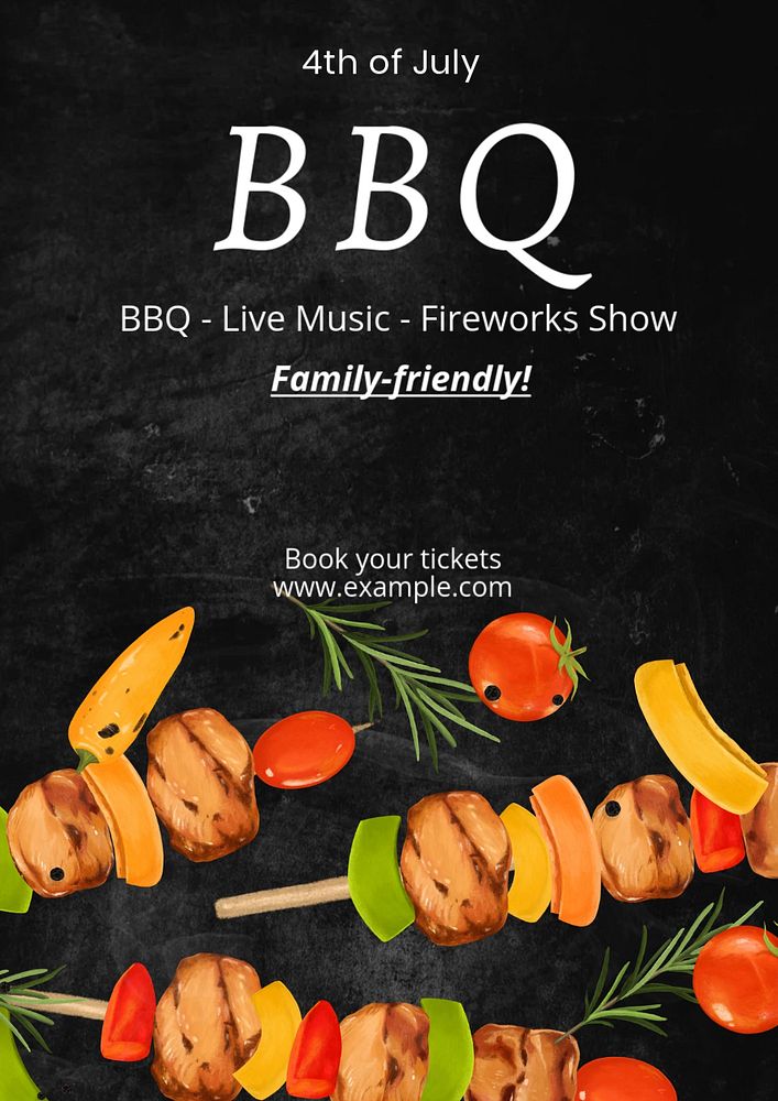 BBQ 4th of July poster template, editable text and design