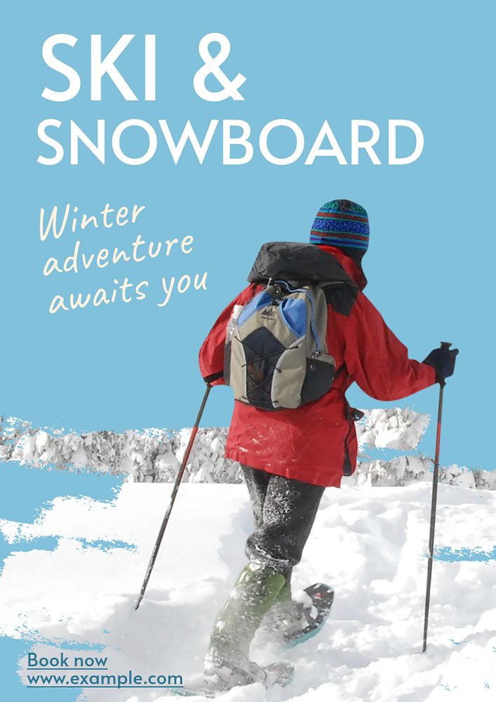 Ski & snowboard  poster template, editable text and design