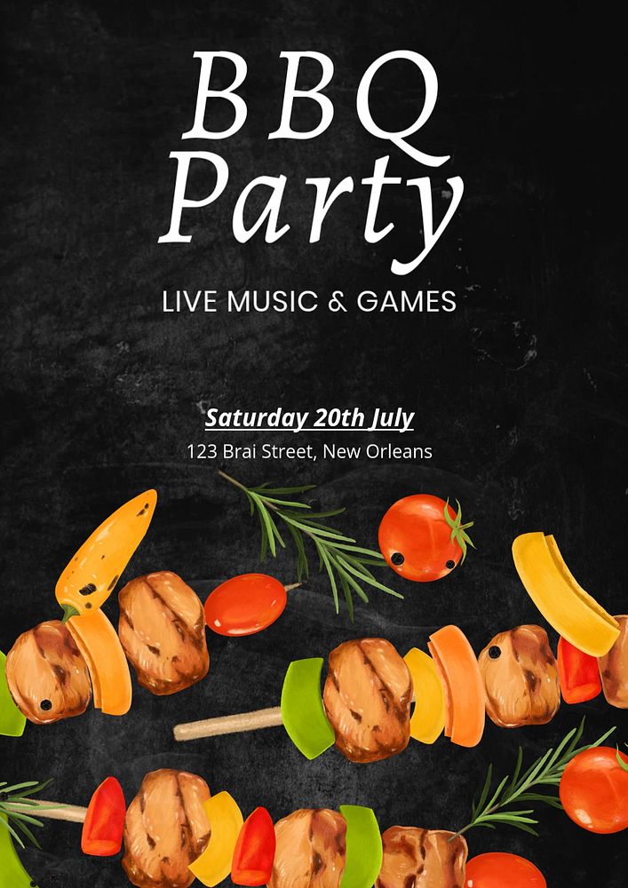 BBQ party poster template, editable text and design