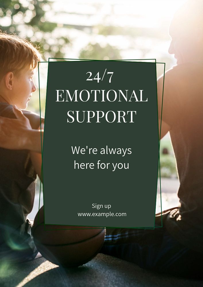 24/7 emotional support  poster template, editable text and design